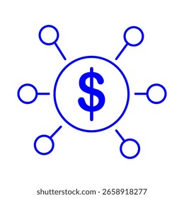 A dollar sign surrounded by network nodes, representing decentralized financial systems.