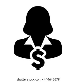 Dollar Sign Symbol Icon Vector Currency With Female Person Money Avatar for Business and Finance in Glyph Pictogram illustration