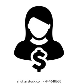 Dollar Sign Symbol Icon Vector Currency With Female Person Money Avatar for Business and Finance in Glyph Pictogram illustration