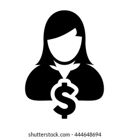 Dollar Sign Symbol Icon Vector Currency With Female Person Money Avatar for Business and Finance in Glyph Pictogram illustration
