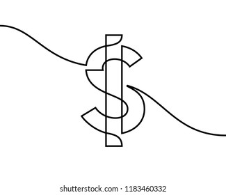 Dollar sign. Symbol of usa currency. Continuous line drawing