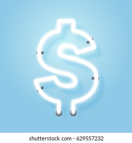 Dollar sign and symbols neon, vector art and illustration.