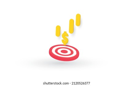 Dollar-Zeichen und Ziel mit Zeilendiagramm nach oben, Geschäftsstrategie
