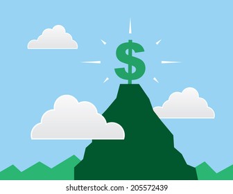 Dollar sign at the top of a mountain 
