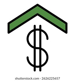 Dollar sign under the roof icon. Outline dollar sign under the roof vector icon color flat isolated