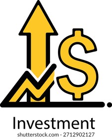 Dollarzeichen und Aufwärtspfeil mit Grafik zur Veranschaulichung des Investitionswachstumskonzepts