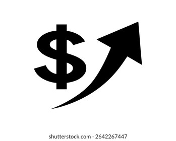 Dollar Sign with Upward Arrow: Representing Financial Growth, impactful graphic depicts a dollar sign ($) connected to an upward-pointing arrow, money, financial growth, investment, profit, increase, 
