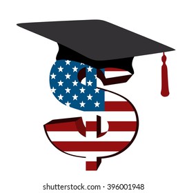 dollar sign with usa flag and graduation hat