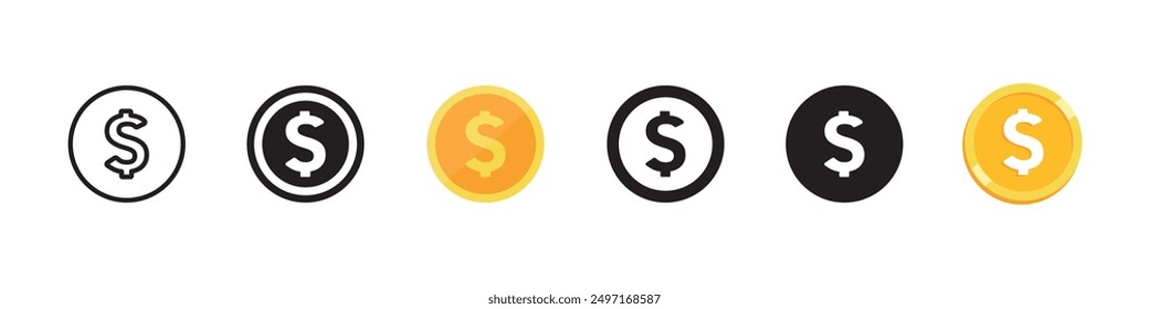 Signo de dólar. Icono de Vector de Usd. Símbolo de dólar estadounidense. Moneda de dinero aislada.