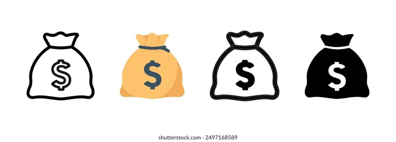 Signo de dólar. Icono de Vector de Usd. Símbolo de dólar estadounidense. Bolsa de dinero aislado.