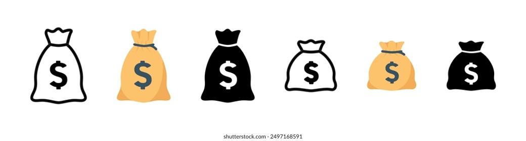 Signo de dólar. Icono de Vector de Usd. Símbolo de dólar estadounidense. Bolsa de dinero aislado.