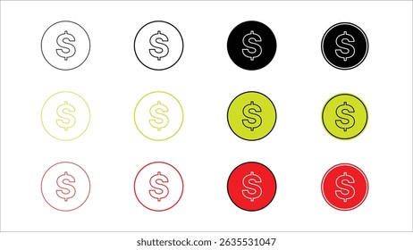Dollar sign. USD vector icon. Us dollar symbol. American dollar sign icon set. Money coin isolated. pack of Colorful Dollar Coin Icons. website and logo. payment symbol