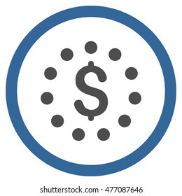Dollar Sign vector bicolor rounded icon. Image style is a flat icon symbol inside a circle, cobalt and gray colors, white background.