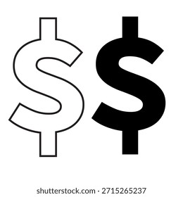 Vector de signo de dólar. Iniciar sesión de moneda de dólar color de relleno y línea de arte.