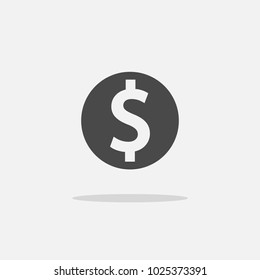 dollar sign vector icon for coins and finances flat shadow