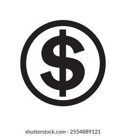 Dollar sign vector icon silhouette on white background.