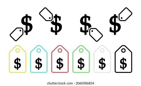 Dollar sign vector icon in tag set illustration for ui and ux, website or mobile application