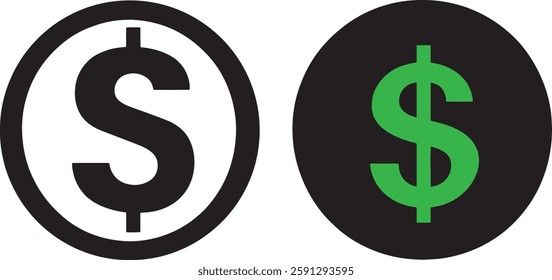 Dollar Sign Vector Illustration: Black and Green Currency Icons