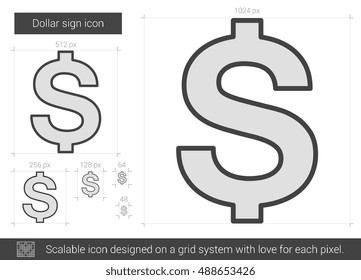 Dollar sign vector line icon isolated on white background. Dollar sign line icon for infographic, website or app. Scalable icon designed on a grid system.