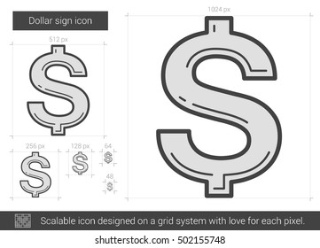 Icono de la línea vectorial de signo de dólar aislado en fondo blanco. Icono de la línea de signos del dólar para infografía, sitio web o aplicación. Icono escalable diseñado en un sistema de cuadrícula.