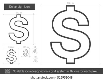 Dollar Sign Vector Line Icon Isolated On White Background. Dollar Sign Line Icon For Infographic, Website Or App. Scalable Icon Designed On A Grid System.