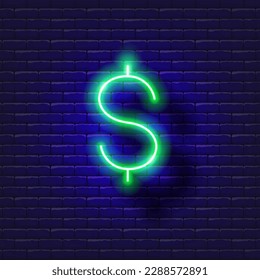 Dollar sign vector neon icon. Finance, money and online banking glowing sign.