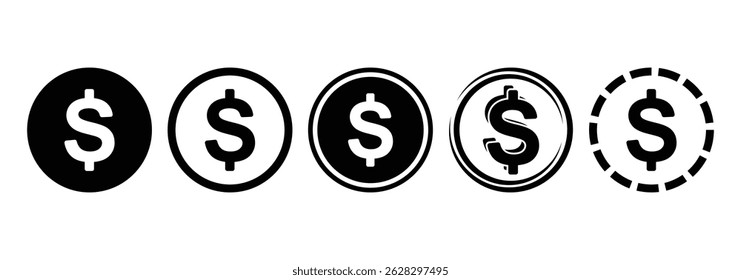 Dollar sign vector silhouette isolated on white background. Dollar sign icon illustration design. Flat vector coin icon with dollar symbol.