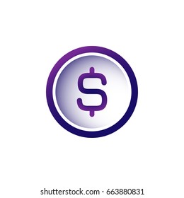 Dollar sign in violet circle. Flat icon. Isolated on white. Economy, finance, money symbol. Paying pictogram. Vector illustration.