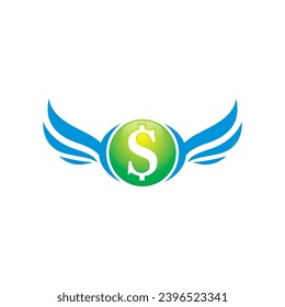 símbolo del dólar con logotipo de alas