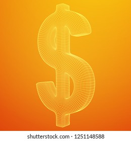 Dollar sign. Wireframe low poly mesh vector illustration. Money, rich, business concept