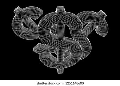 Dollar sign. Wireframe low poly mesh vector illustration. Money, rich, business concept