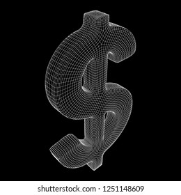 Dollar sign. Wireframe low poly mesh vector illustration. Money, rich, business concept