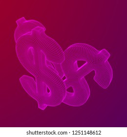 Dollar sign. Wireframe low poly mesh vector illustration. Money, rich, business concept