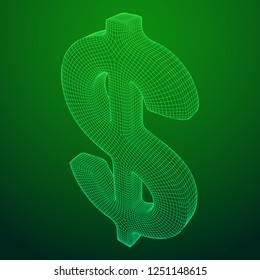 Dollar sign. Wireframe low poly mesh vector illustration. Money, rich, business concept
