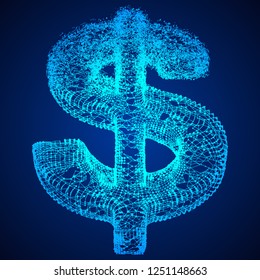Dollar sign. Wireframe low poly mesh vector illustration. Money, rich, business concept