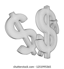 Dollar sign. Wireframe low poly mesh vector illustration. Money, rich, business concept