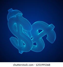 Dollar sign. Wireframe low poly mesh vector illustration. Money, rich, business concept