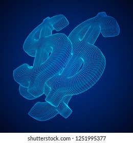 Dollar sign. Wireframe low poly mesh vector illustration. Money, rich, business concept