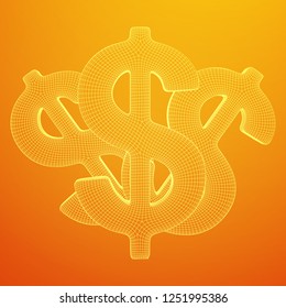 Dollar sign. Wireframe low poly mesh vector illustration. Money, rich, business concept