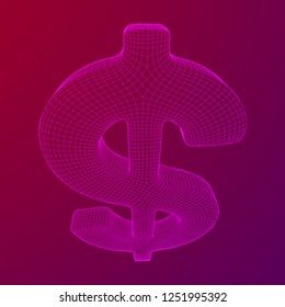 Dollar sign. Wireframe low poly mesh vector illustration. Money, rich, business concept