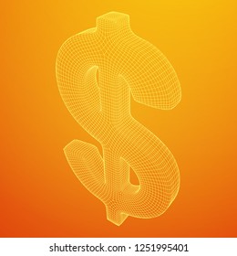 Dollar sign. Wireframe low poly mesh vector illustration. Money, rich, business concept