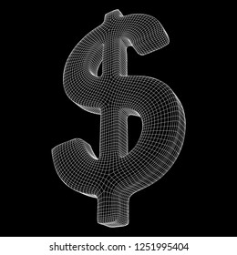 Dollar sign. Wireframe low poly mesh vector illustration. Money, rich, business concept