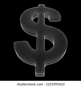 Dollar sign. Wireframe low poly mesh vector illustration. Money, rich, business concept