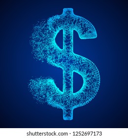 Dollar sign. Wireframe low poly mesh vector illustration. Money, rich, business concept