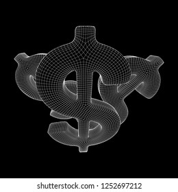 Dollar sign. Wireframe low poly mesh vector illustration. Money, rich, business concept