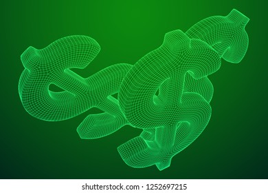 Dollar sign. Wireframe low poly mesh vector illustration. Money, rich, business concept