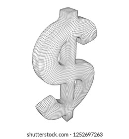 Dollar sign. Wireframe low poly mesh vector illustration. Money, rich, business concept