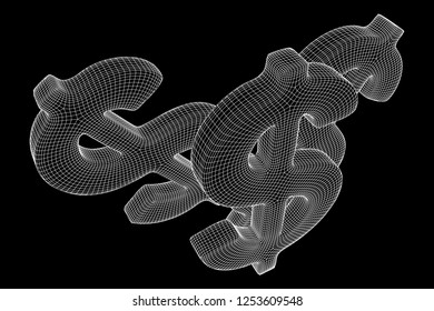 Dollar sign. Wireframe low poly mesh vector illustration. Money, rich, business concept