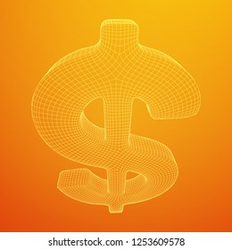 Dollar sign. Wireframe low poly mesh vector illustration. Money, rich, business concept