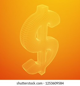 Dollar sign. Wireframe low poly mesh vector illustration. Money, rich, business concept